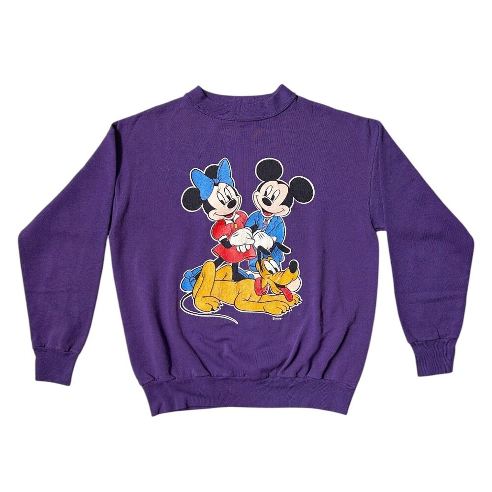 90s vintage Disney sweatshirt Mickey Minnie Mouse Pluto Purple Crewneck.